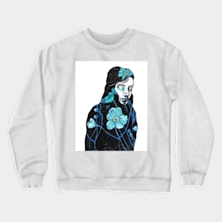 Blue Poppy Girl || Surreal Floral Portrait Crewneck Sweatshirt